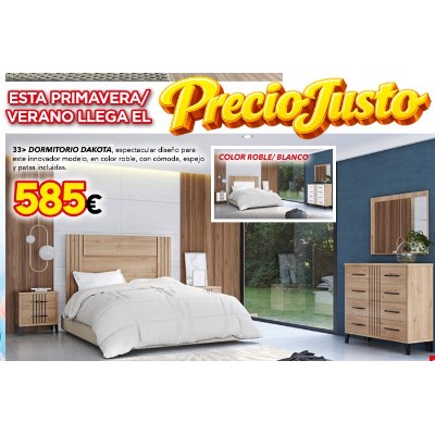 DORMITORIO 135/150 C/PATAS DAKOTA ROBLE/NEG.